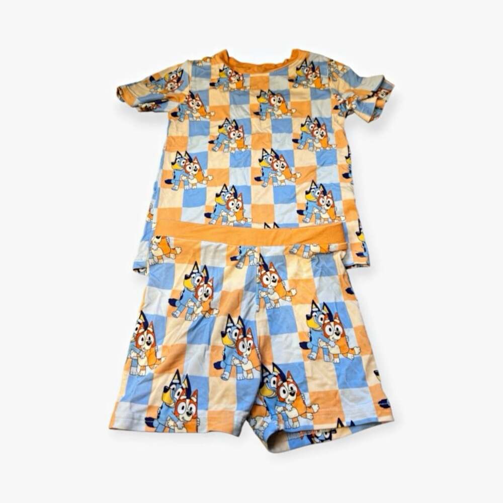 Bluey 2 Piece Pajama Sleep Set Size 4T Short Sleeve T-Shirt & Shorts Orange Blue